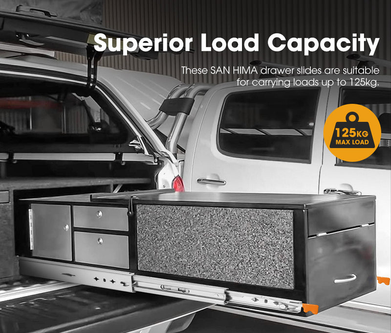 125KG Pair Locking Drawer Slides 900mm Runners Trailer Draw Full Extension 4x4