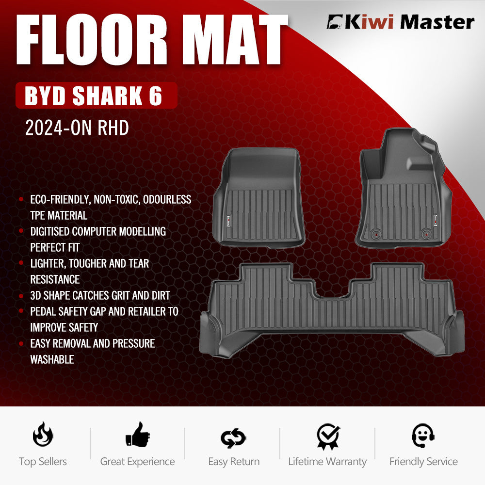 Kiwi Master 3D TPE Car Floor Mats For BYD Shark 6 2024-ON RHD All-Weather