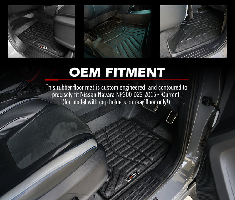 KIWI MASTER 3D TPE Floor Mats With Cup Holder for Nissan Navara NP300 D23 2015-Current