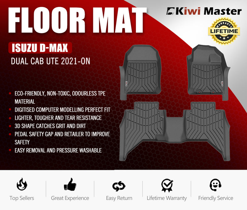 KIWI MASTER 3D TPE Car Floor Mats Fit ISUZU D-MAX DMAX Dual Cab UTE 2021+