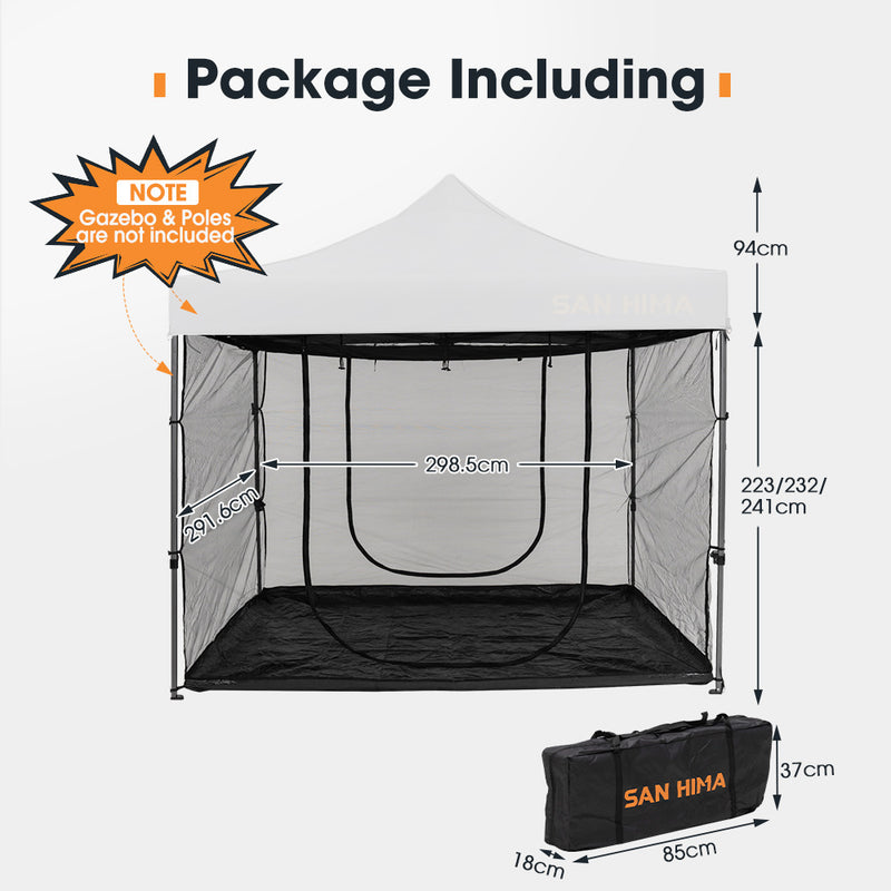 San Hima Portable Gazebo Screen House Waterproof 3m x 3m Outdoor Camping Zippered