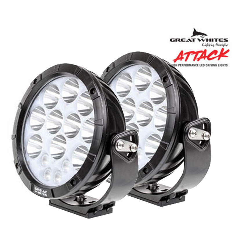 Great Whites Pair 220mm Round Driving Light Single 4WD 4X4 Offroad Spotlight