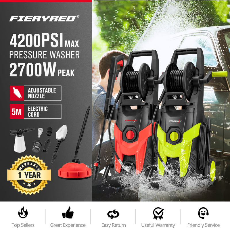 Fieryred 2700W Peak High Pressure Washer Cleaner Hose Electric MAX 4200PSI