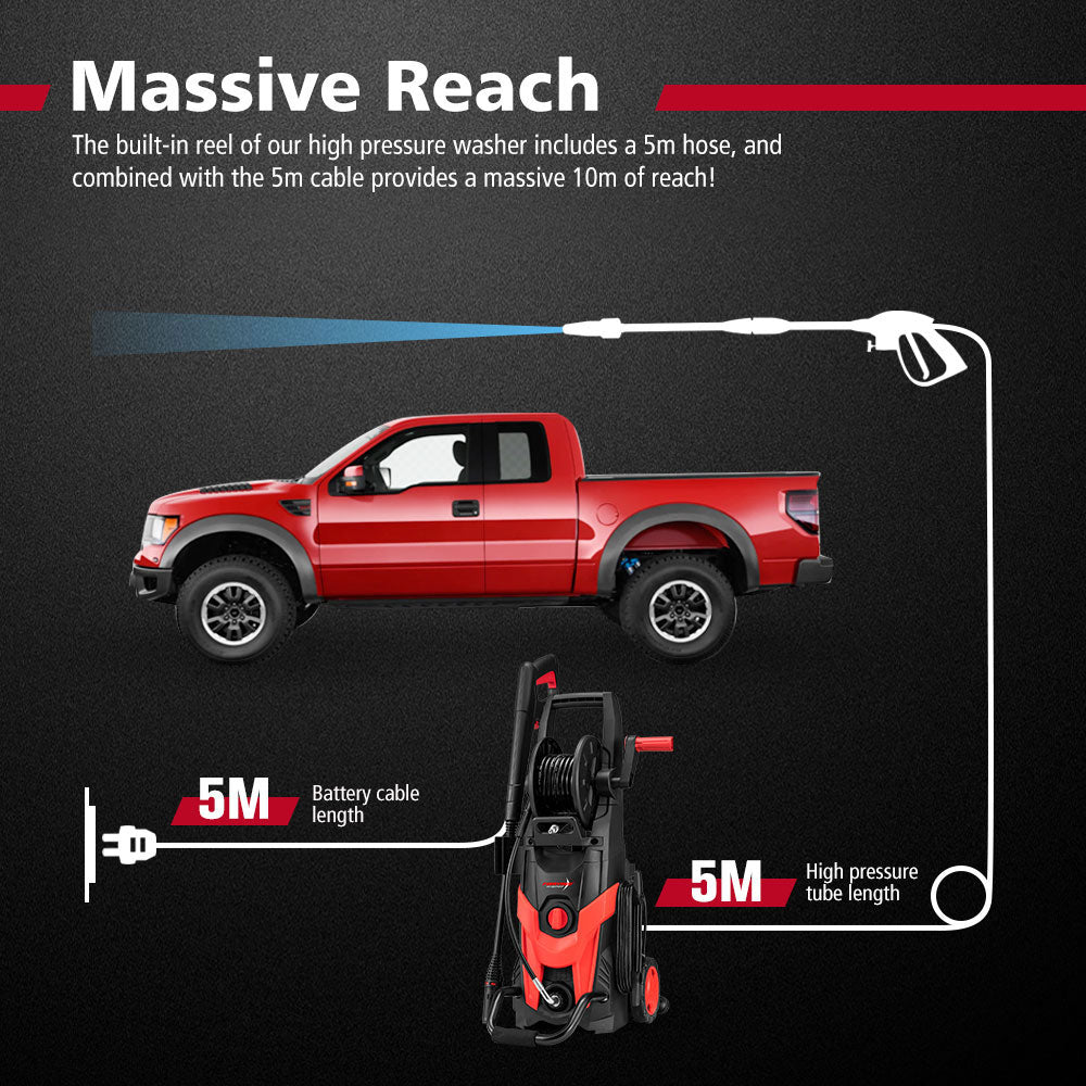 2700W Peak High Pressure Washer Cleaner Red 4200PSI + 10PCS Car Cleaning Kit