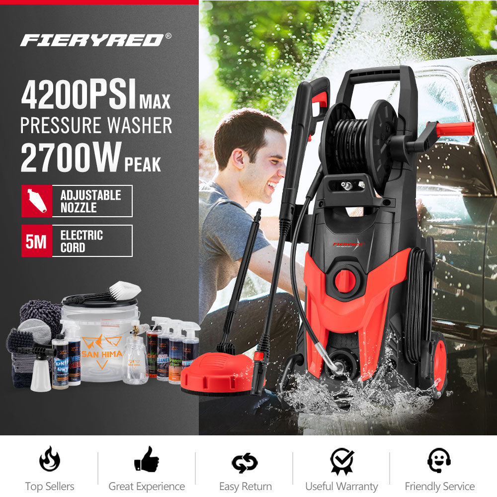 2700W Peak High Pressure Washer Cleaner Red 4200PSI + 18PCS Car Cleaning Kit