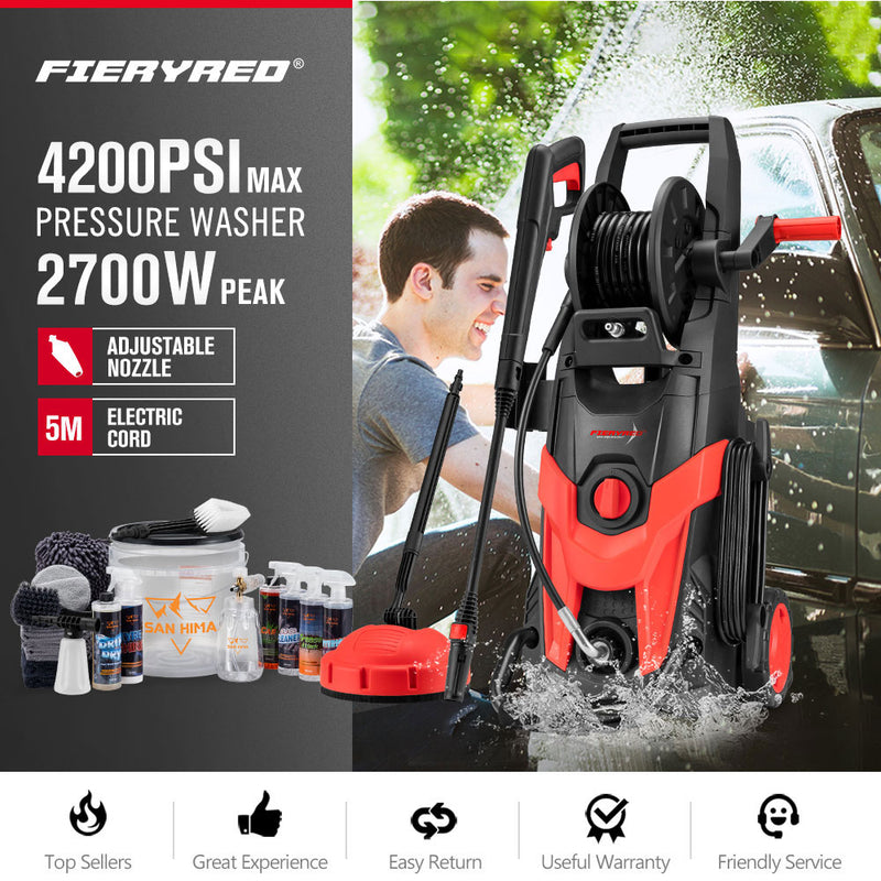 2700W Peak High Pressure Washer Cleaner Red 4200PSI + 18PCS Car Cleaning Kit
