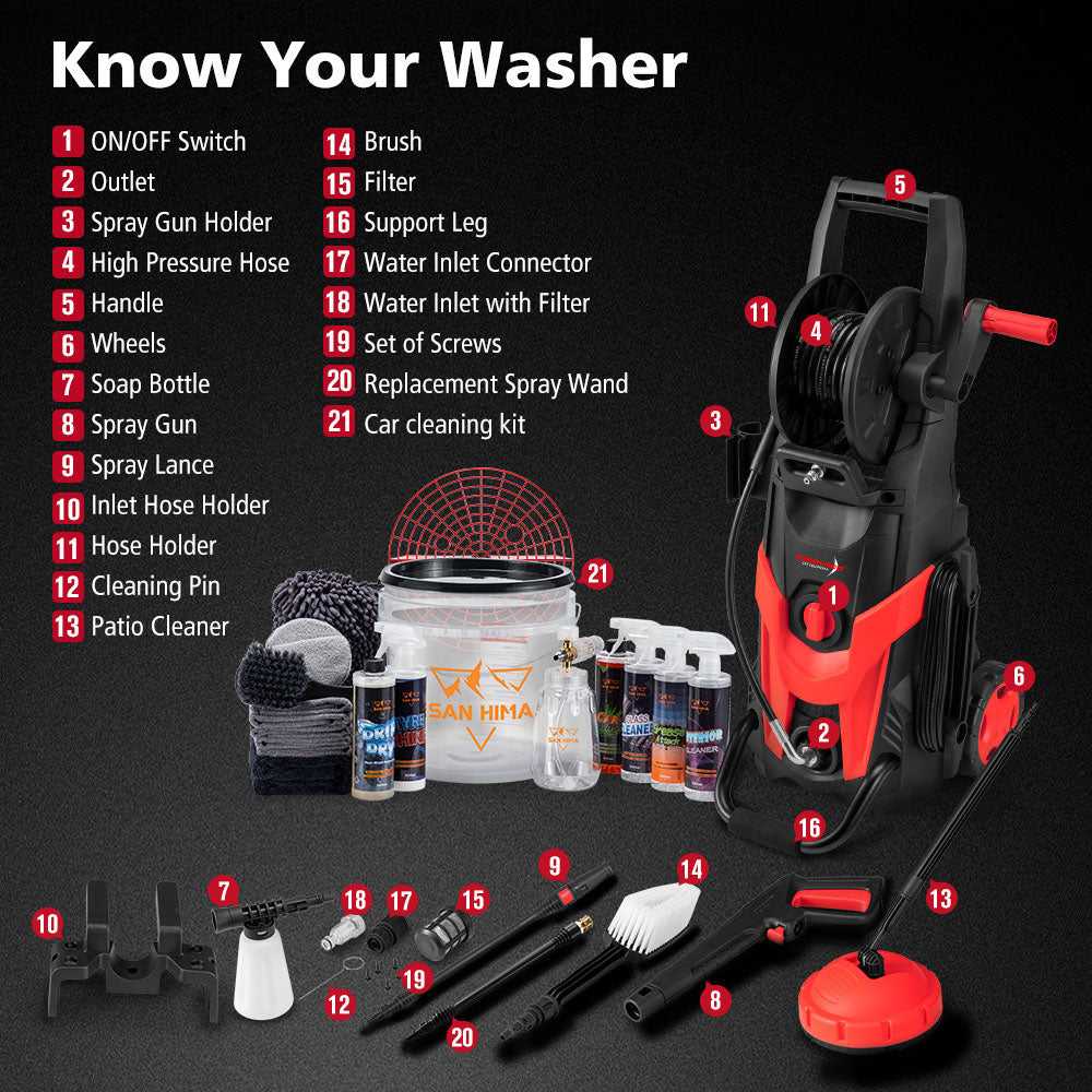 2700W Peak High Pressure Washer Cleaner Red 4200PSI + 18PCS Car Cleaning Kit