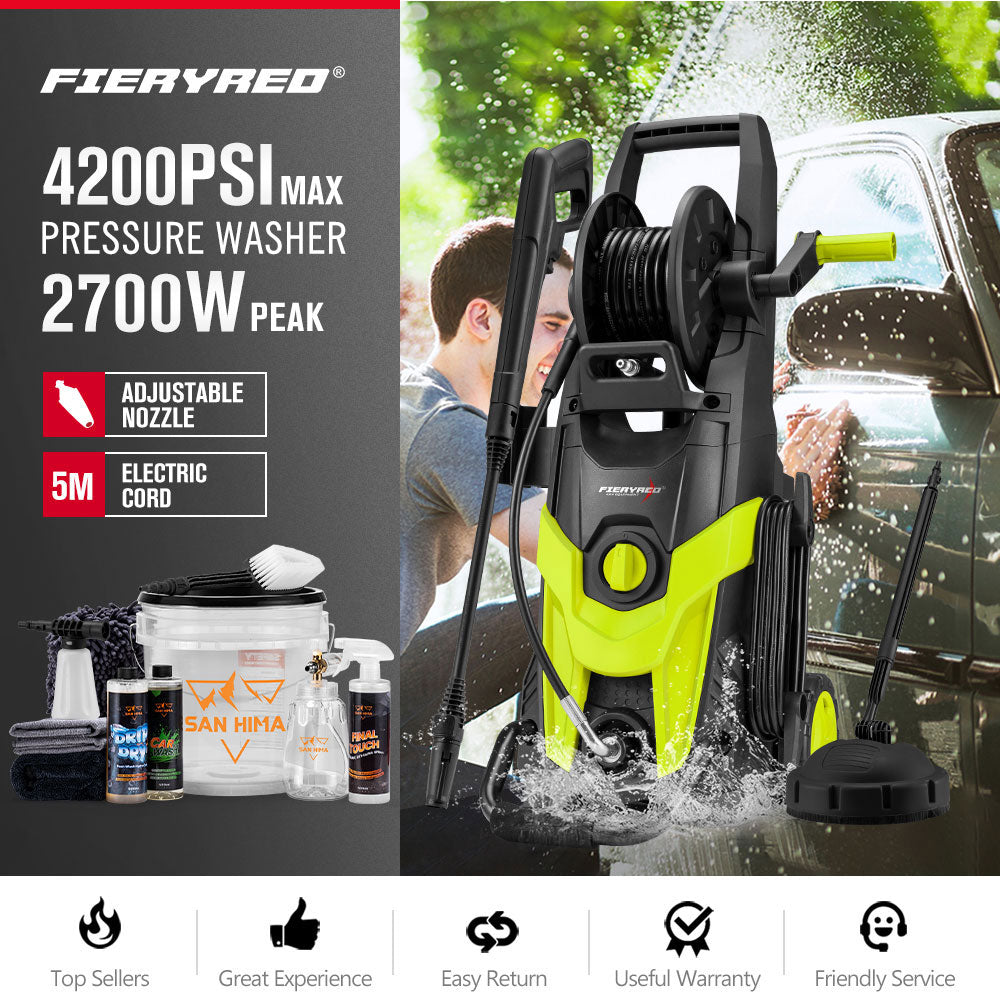 2700W Peak High Pressure Washer Cleaner Green 4200PSI + 10PCS Car Cleaning Kit