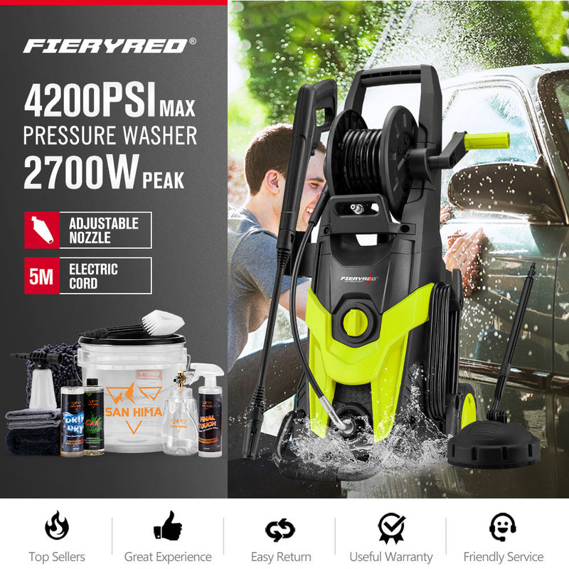 2700W Peak High Pressure Washer Cleaner Green 4200PSI + 10PCS Car Cleaning Kit