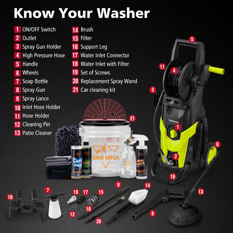 2700W Peak High Pressure Washer Cleaner Green 4200PSI + 10PCS Car Cleaning Kit