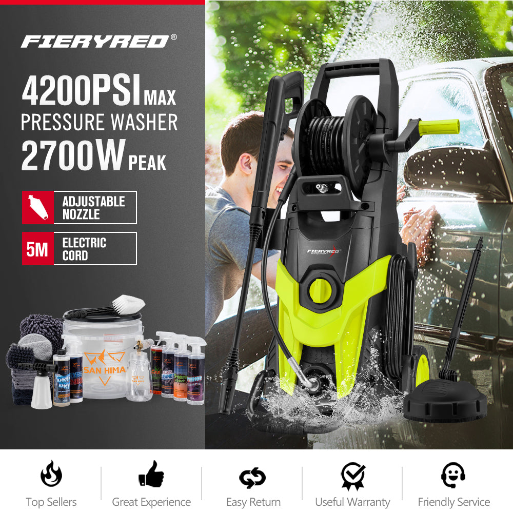 2700W Peak High Pressure Washer Cleaner Green 4200PSI + 18PCS Car Cleaning Kit