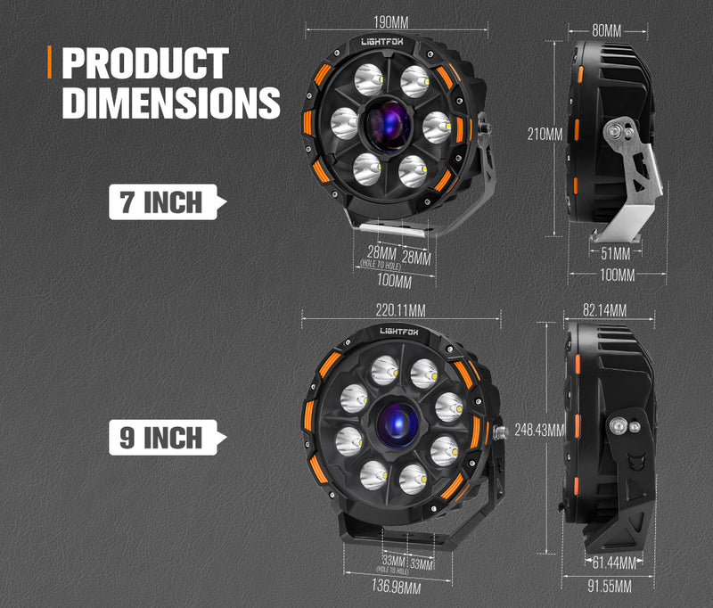 LIGHTFOX Meteorx 7 inch+9 inch Osram Laser LED Driving Lights