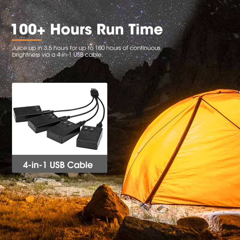 San Hima 4xLED Camping Lantern Light Rechargeable w/ Lithium Battery Amber White