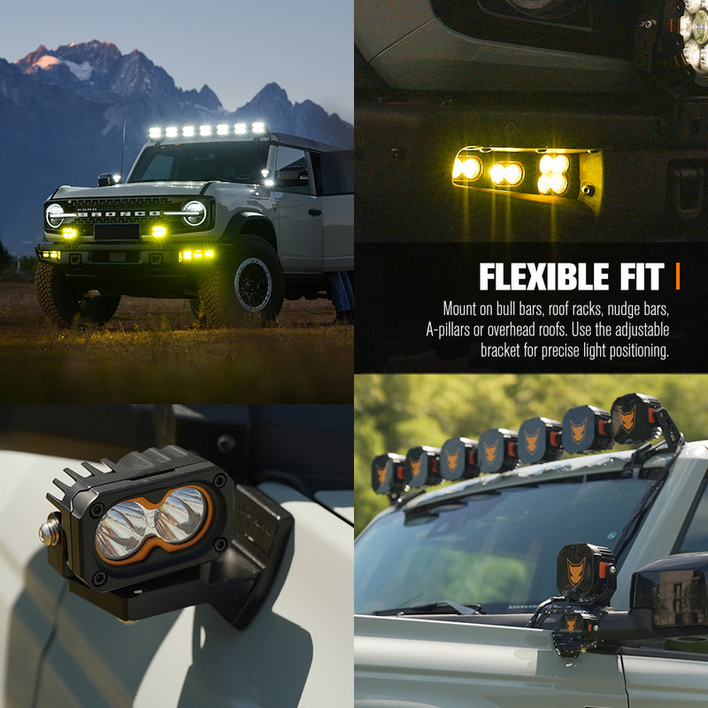 LIGHTFOX Cygnus-2 Pair 3inch Osram LED Pod Lights 1Lux@348m IP68 4,052LM