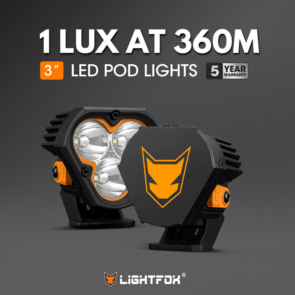LIGHTFOX Pair 3inch Cygnus-3 Osram LED Pod Lights w/ 3 pin DT Connector 1Lux@360m 3,236LM