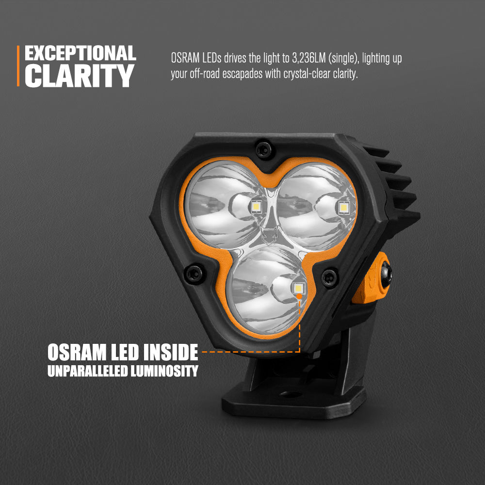 LIGHTFOX Pair 3inch Cygnus-3 Osram LED Pod Lights w/ 3 pin DT Connector 1Lux@360m 3,236LM