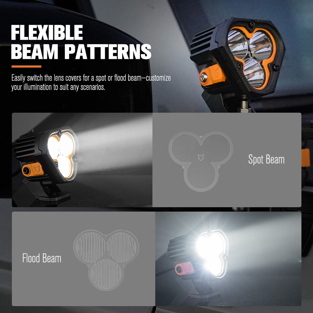 LIGHTFOX Pair 3inch Cygnus-3 Osram LED Pod Lights w/ 3 pin DT Connector 1Lux@360m 3,236LM