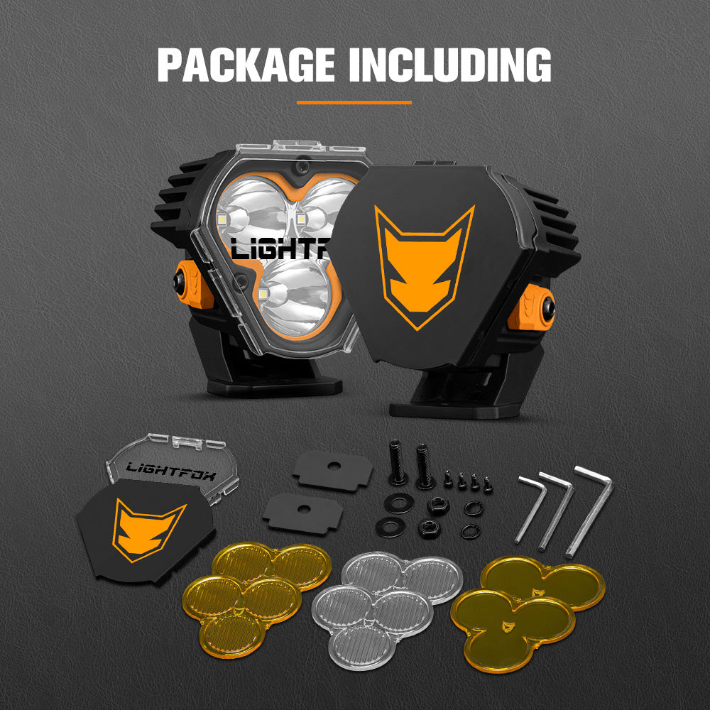 LIGHTFOX Pair 3inch Cygnus-3 Osram LED Pod Lights w/ 3 pin DT Connector 1Lux@360m 3,236LM