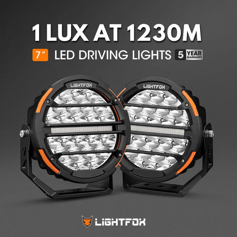 Lightfox Polaris Pair 7inch Osram LED Driving Lights 1Lux@1,230m IP68 15,972LM