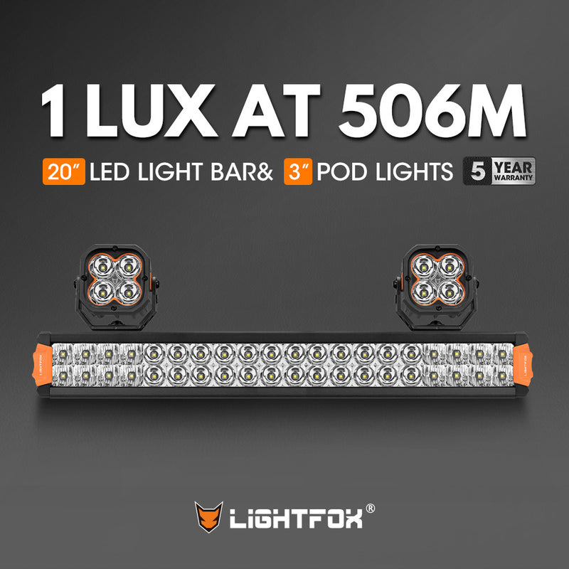 Lightfox 20" Osram LED Light Bar + Pair 3" LED Pod Lights Combo Kit Offroad 4WD