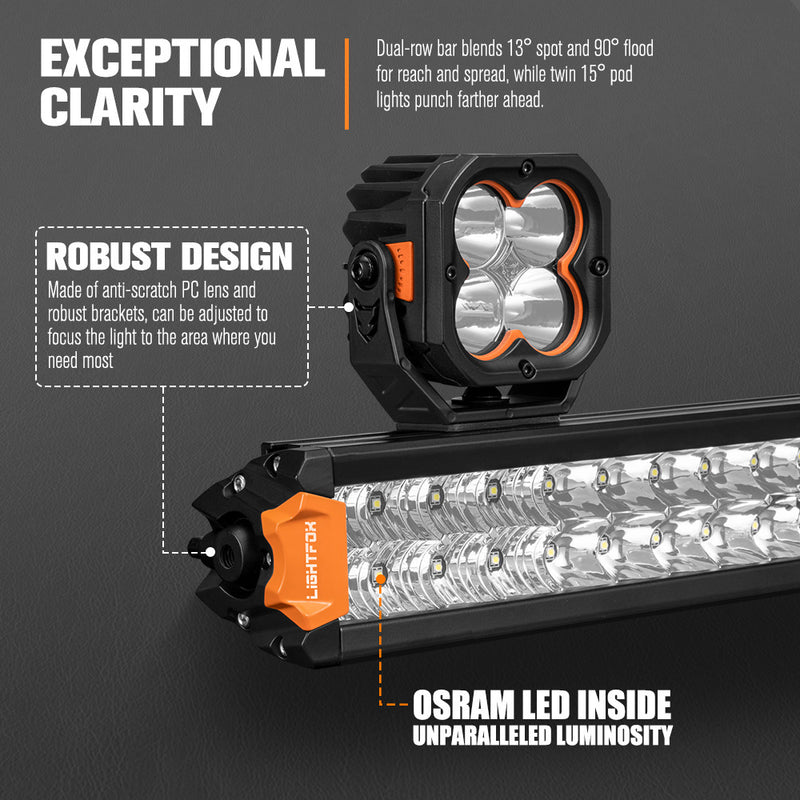 Lightfox 20" Osram LED Light Bar + Pair 3" LED Pod Lights Combo Kit Offroad 4WD