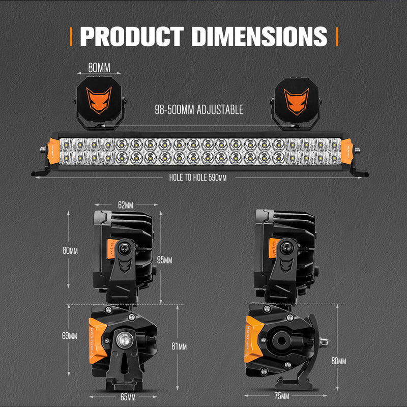 Lightfox 20" Osram LED Light Bar + Pair 3" LED Pod Lights Combo Kit Offroad 4WD