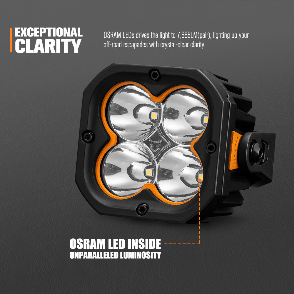 LIGHTFOX Cygnus-4 Pair 3inch Osram LED Pod Lights 1Lux@506m IP68 7,668LM