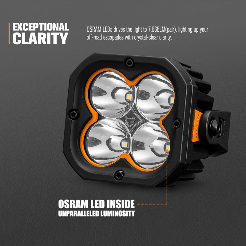 LIGHTFOX Cygnus-4 Pair 3inch Osram LED Pod Lights 1Lux@506m IP68 7,668LM
