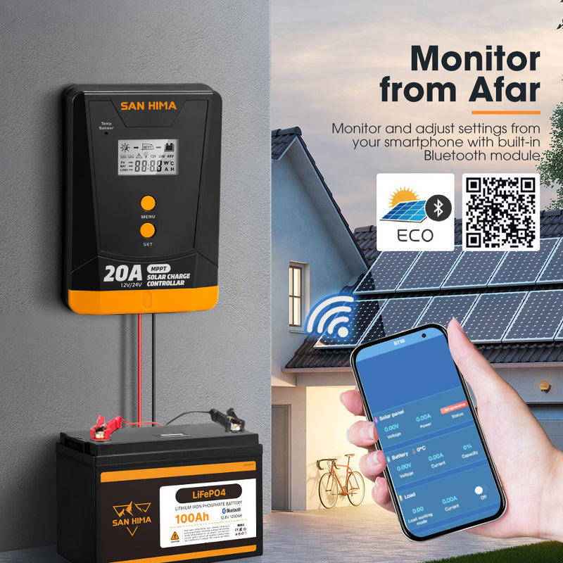 San Hima MPPT Solar Charge Controller 12V 24V LCD Display Inbulit Bluetooth