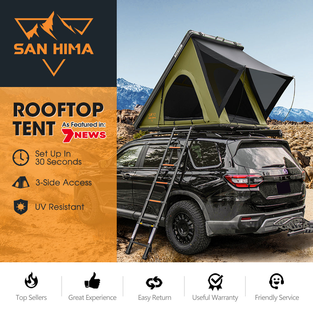 San Hima Kalbarri Lite Rooftop Tent Hardshell Waterproof Camping Olive 4x4 4WD