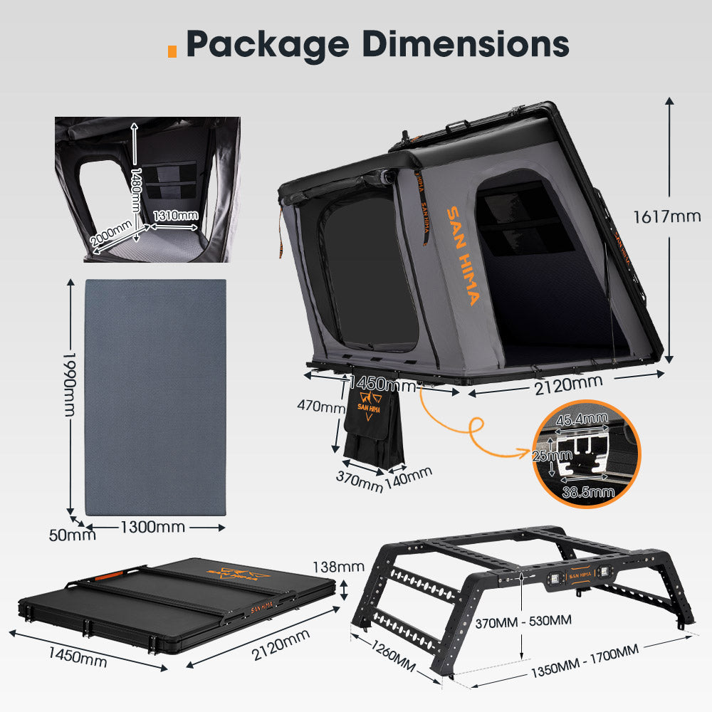 San Hima Kalbarri Gen 2 Roof Top Tent Hard Shell + Universal Ute Tub Rack