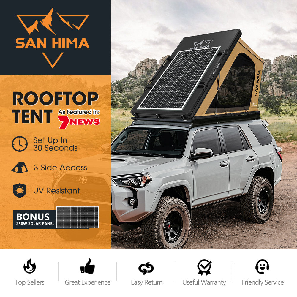 San Hima Kalbarri Gen 2 Roof Top Tent Khaki Hardshell + 250W Solar Panel