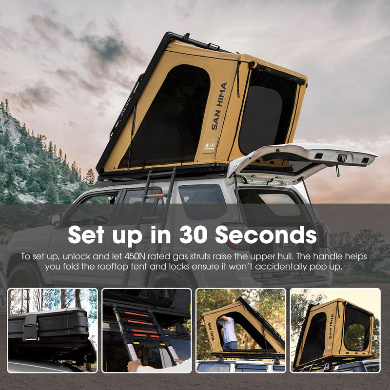 San Hima Kalbarri Gen 2 Roof Top Tent Khaki Hardshell + 250W Solar Panel