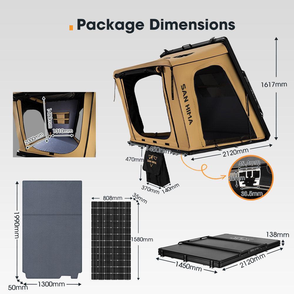 San Hima Kalbarri Gen 2 Roof Top Tent Khaki Hardshell + 250W Solar Panel