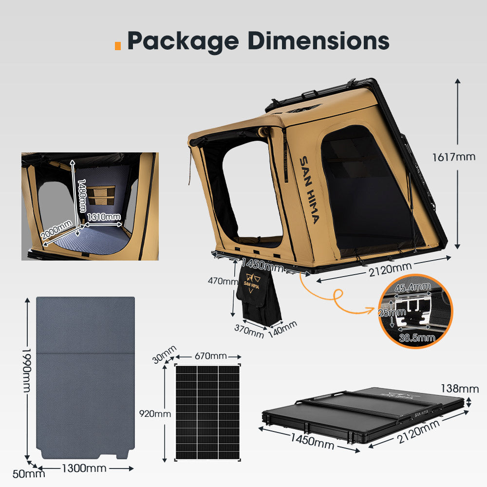 San Hima Kalbarri Gen 2 Roof Top Tent Khaki Hardshell + 130W Solar Panel