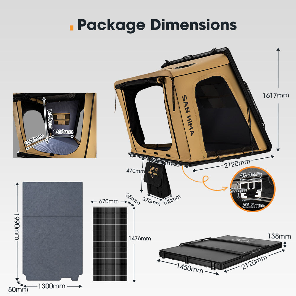 San Hima Kalbarri Gen 2 Roof Top Tent Khaki Hardshell + 200W Solar Panel