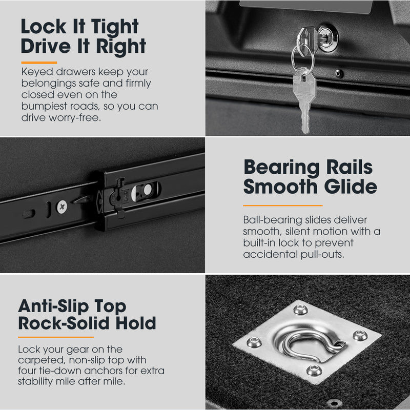 San Hima Lightweight 2X 700MM 4WD Rear Drawer Vehicle Storage Lockable