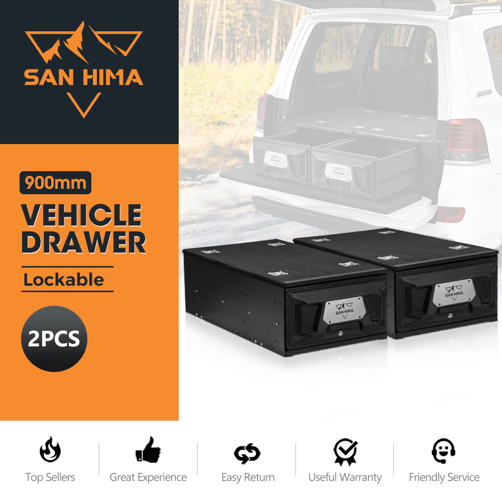 San Hima Lightweight 2X 900MM 4WD Rear Drawer Vehicle Storage Lockable
