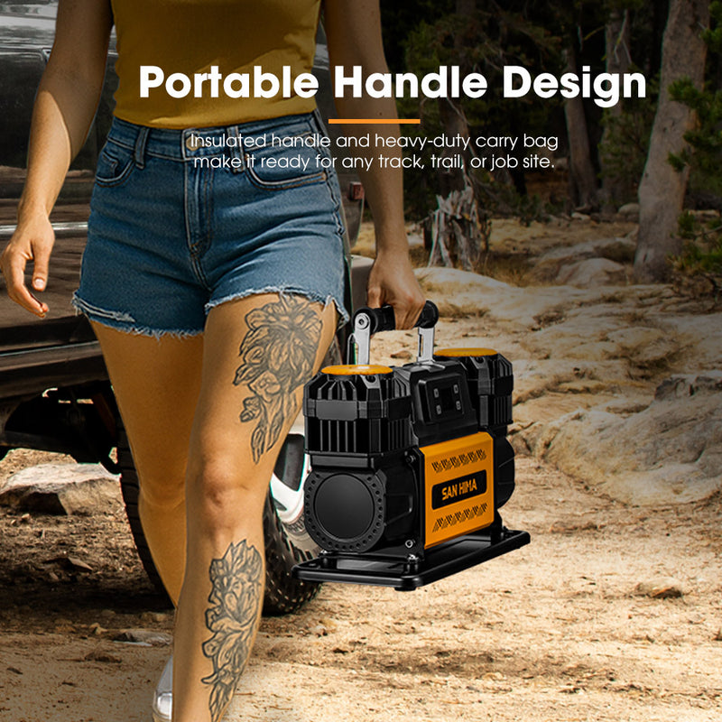 San Hima 12V Dual Cylinders Air Compressor 350L/min 150PSI Portable Digital