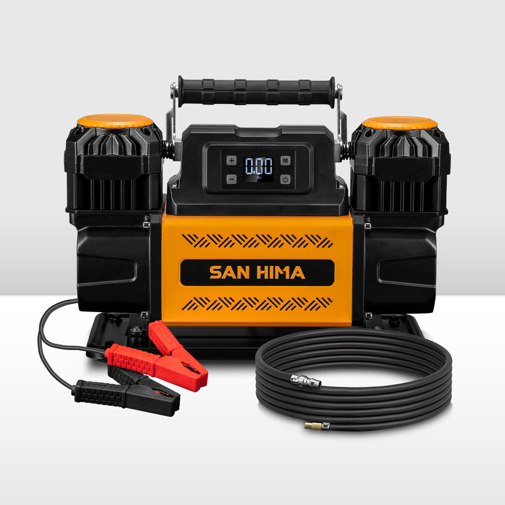 San Hima 12V Dual Cylinders Air Compressor 350L/min 150PSI Portable Digital
