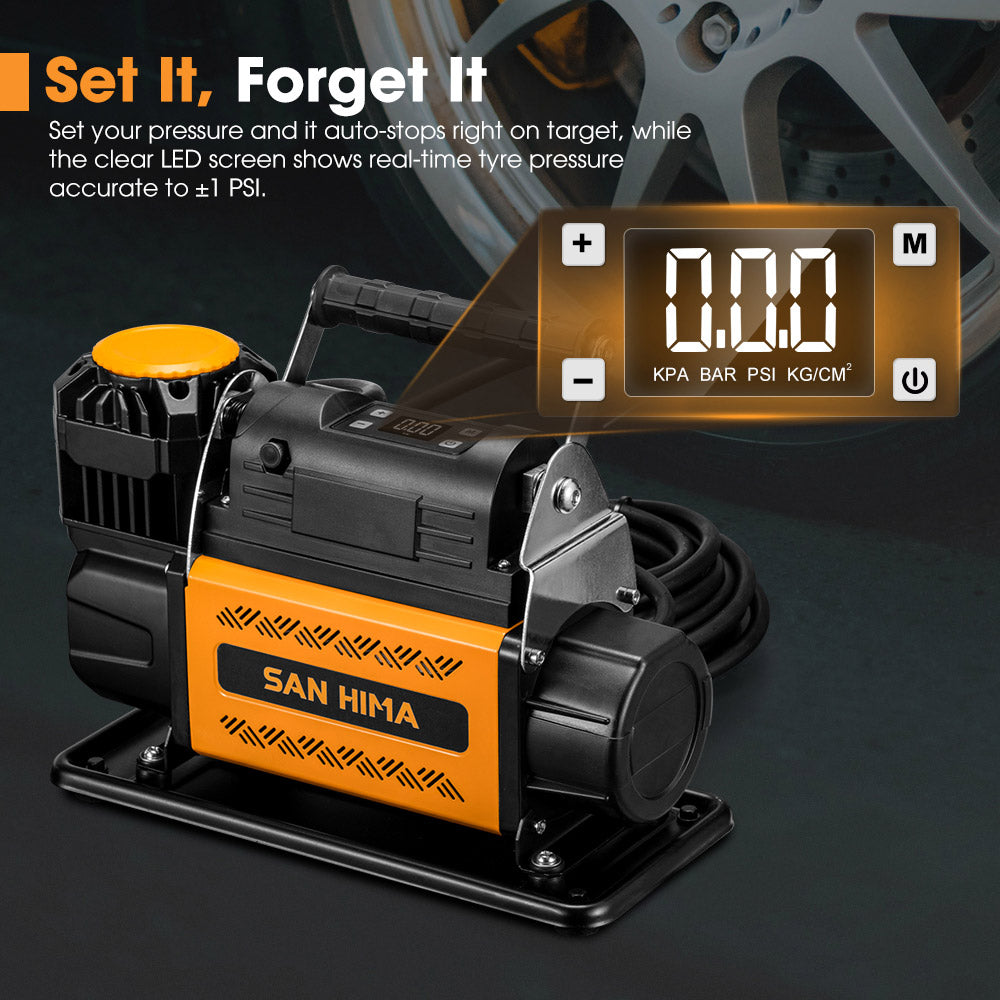 San Hima 12V Single Cylinder Air Compressor 200L/min 150PSI Portable Digital