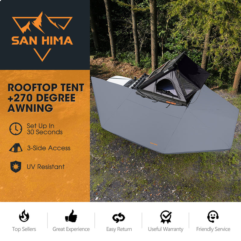San Hima 270° Awning Passenger Side + Kalbarri Lite Gen 2 Rooftop Tent + Rack