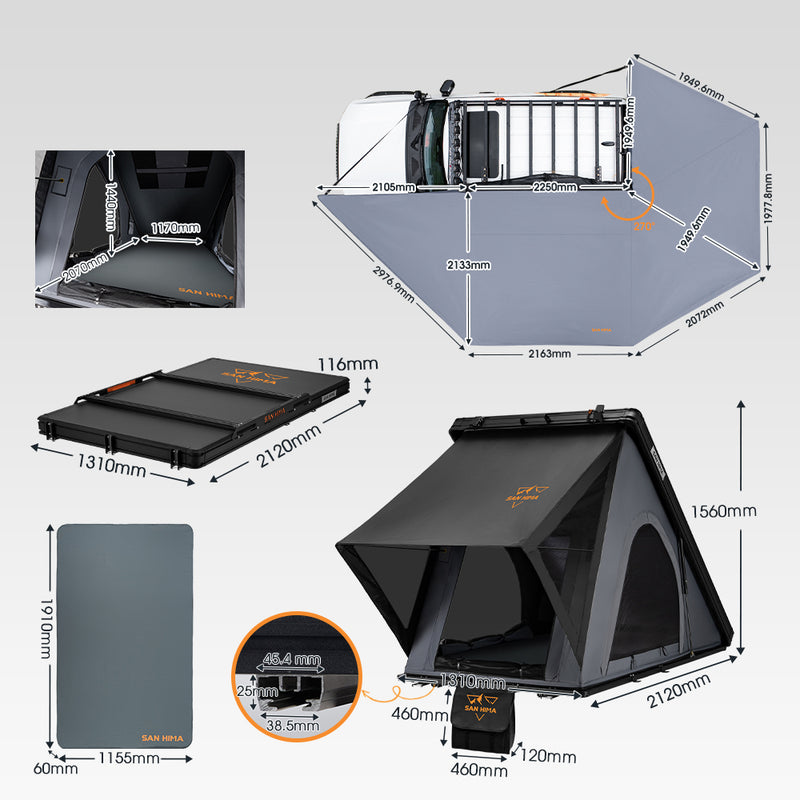 San Hima 270° Awning Passenger Side + Kalbarri Lite Gen 2 Rooftop Tent + Rack