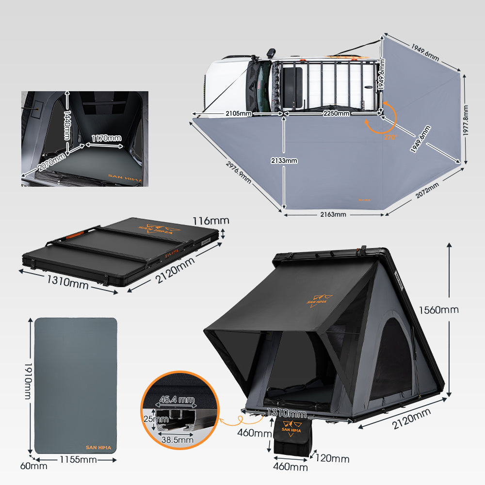 San Hima 270° Awning Passenger Side + Kalbarri Lite Gen 2 Rooftop Tent + Rack