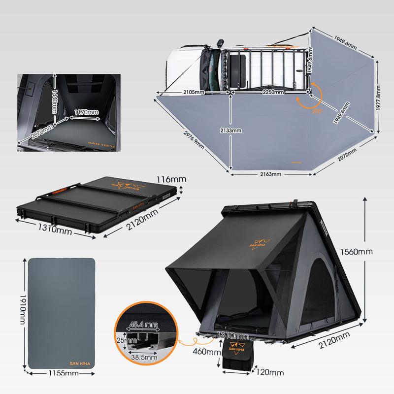 San Hima 270° Awning Passenger Side + Rooftop Tent + Rack + Double Camping Chair