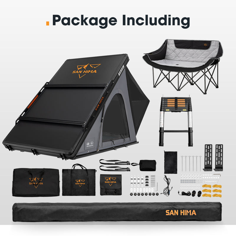 San Hima 270° Awning Passenger Side + Rooftop Tent + Rack + Double Camping Chair