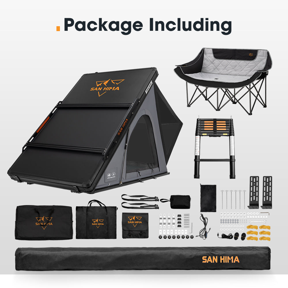 San Hima 270° Awning Passenger Side + Rooftop Tent + Rack + Double Camping Chair
