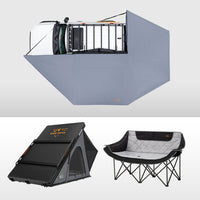 San Hima 270° Awning Passenger Side + Rooftop Tent + Rack + Double Camping Chair