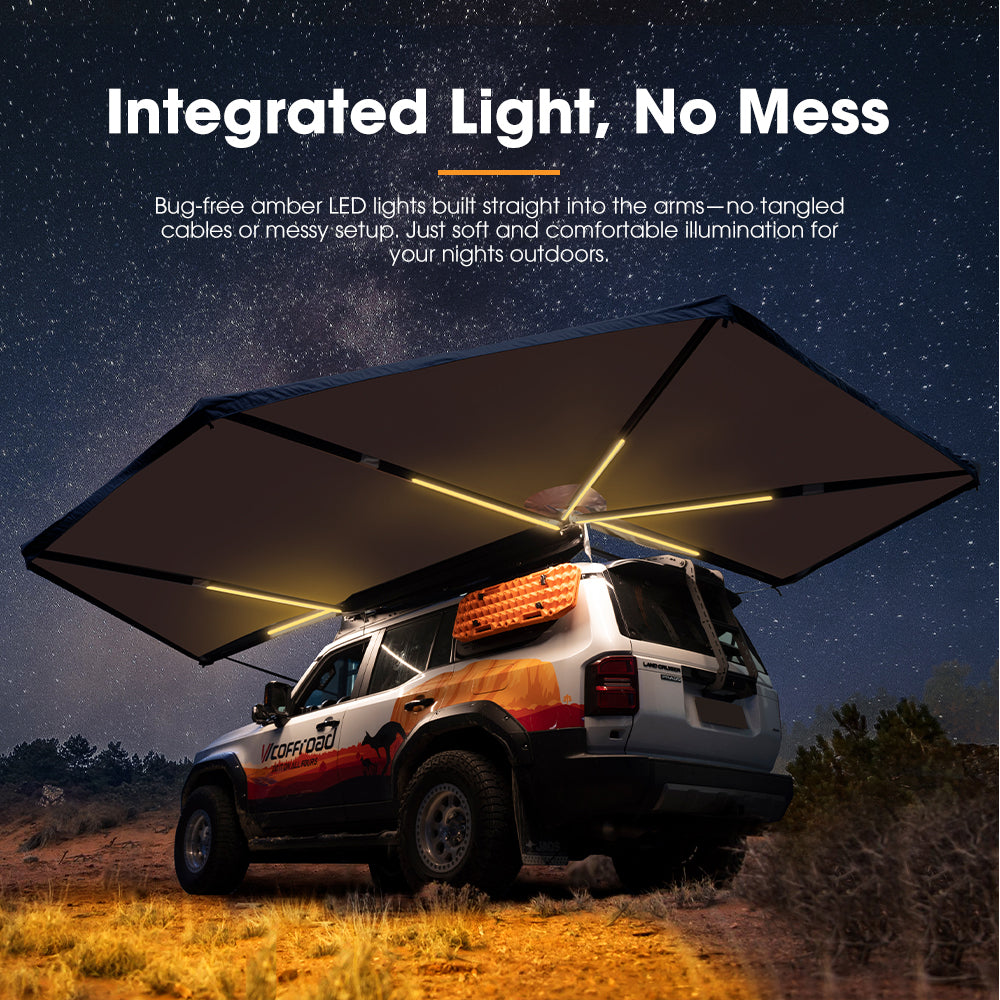 San Hima 270° Awning Passenger Side + Rooftop Tent + Rack + Camping Chair + Recovery Boards