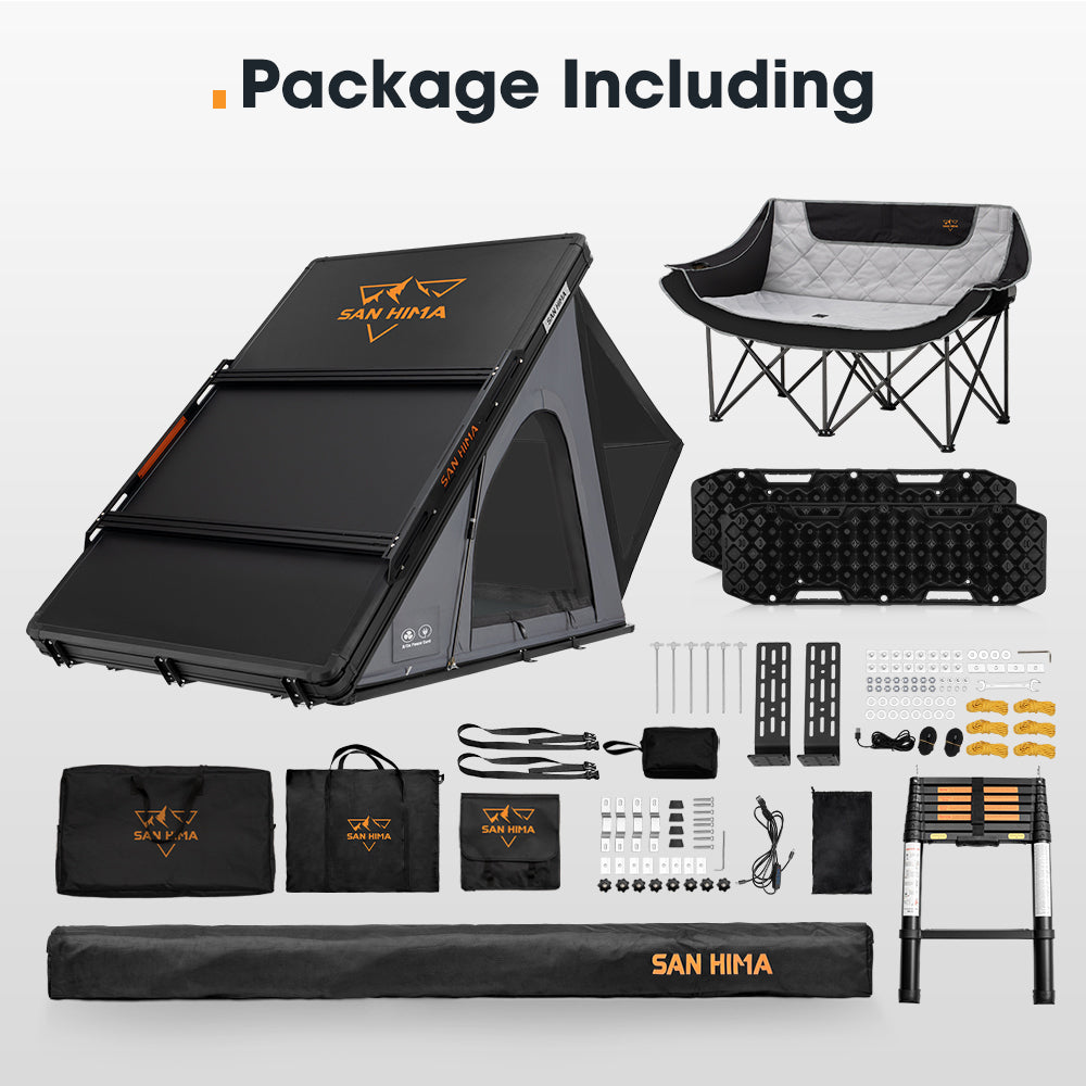 San Hima 270° Awning Passenger Side + Rooftop Tent + Rack + Camping Chair + Recovery Boards